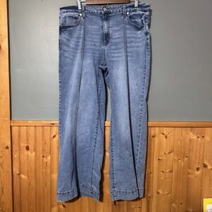 Time and Tru Jeans Womens 18 Blue Wide Leg Pintuck Front Seam Medium Wash Denim